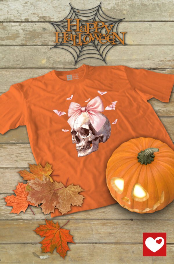 Halloweenowa Koszulka Unisex "Skull with Pink Bow" – Wybierz Kolor!