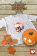 Halloweenowa Koszulka Unisex "Skull with Pink Bow" – Wybierz Kolor!
