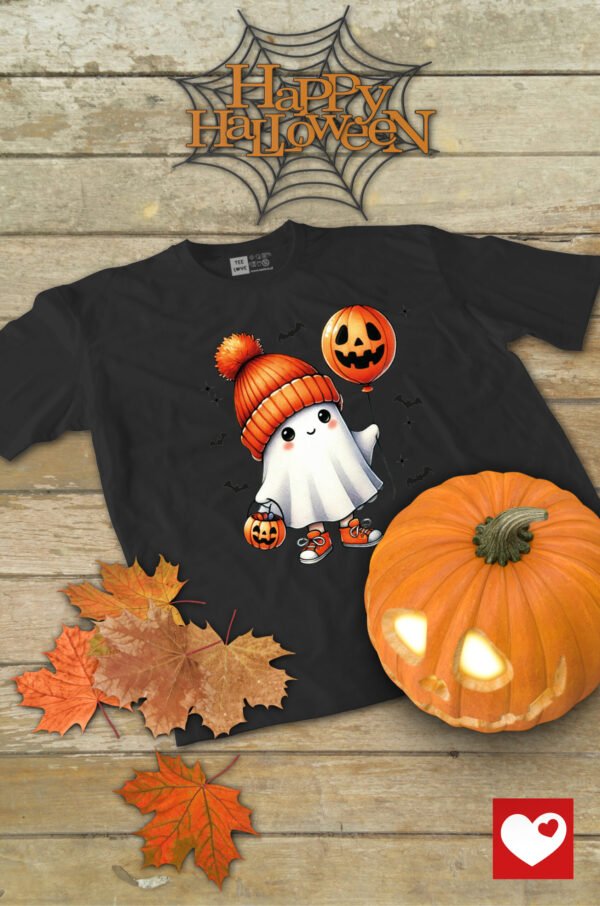 Halloweenowa Koszulka Unisex "Duch w Jesiennych Kwiatach" – Wybierz Kolor!