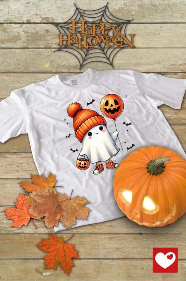 Halloweenowa Koszulka Unisex "Duch w Jesiennych Kwiatach" – Wybierz Kolor!