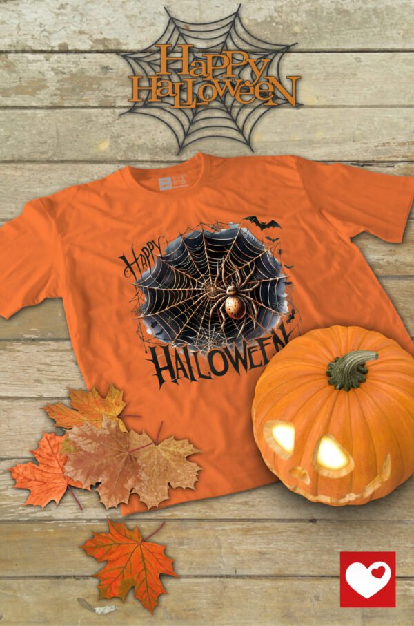 Halloweenowa Koszulka Unisex "Pajęczyna z Pająkiem" – Wybierz Kolor!