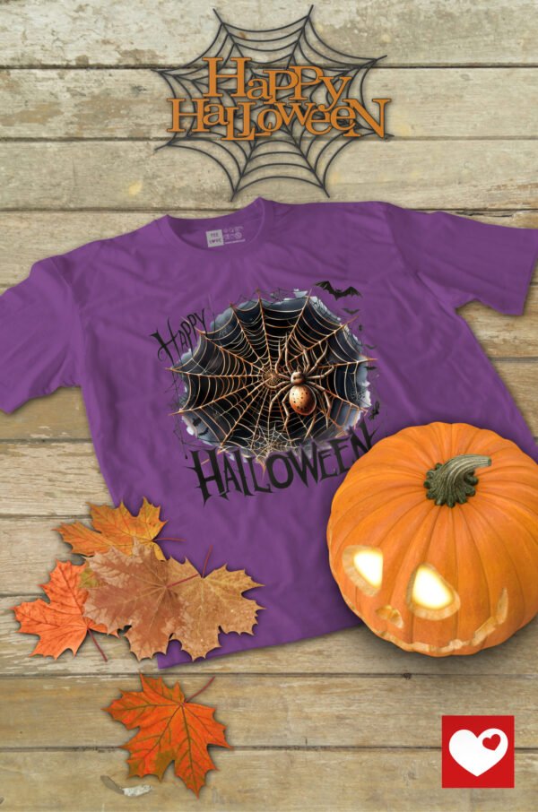 Halloweenowa Koszulka Unisex "Pajęczyna z Pająkiem" – Wybierz Kolor!