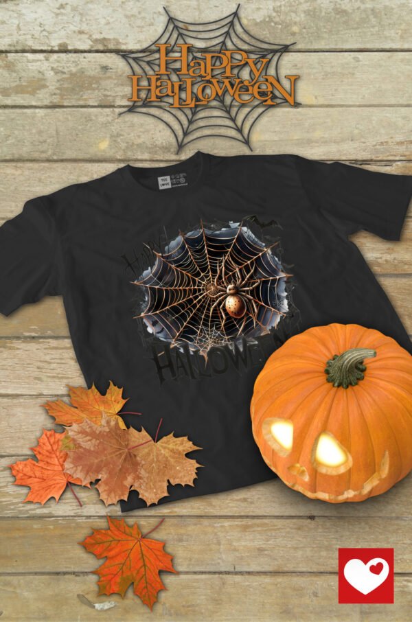 Halloweenowa Koszulka Unisex "Pajęczyna z Pająkiem" – Wybierz Kolor!