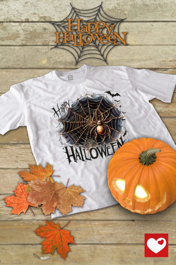 Halloweenowa Koszulka Unisex "Pajęczyna z Pająkiem" – Wybierz Kolor!