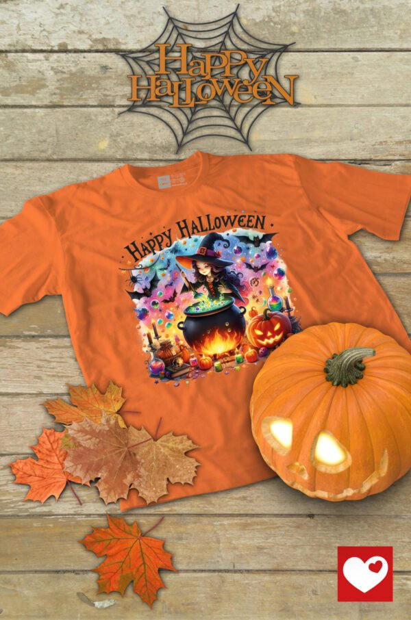 Halloweenowa Koszulka Dziecięca "Czarownica przy kotle" – Wybierz Kolor!