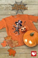 Halloweenowa Koszulka Unisex "Szkieletor i Dynia" – Wybierz Kolor!