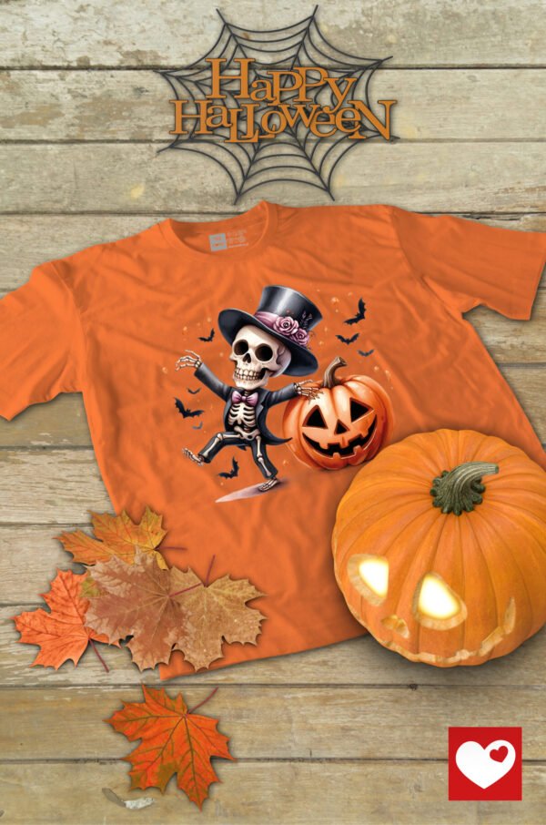 Halloweenowa Koszulka Unisex "Szkieletor i Dynia" – Wybierz Kolor!