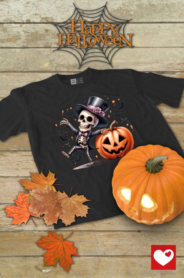 Halloweenowa Koszulka Unisex "Szkieletor i Dynia" – Wybierz Kolor!