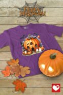 Halloweenowa Koszulka Dziecięca "Dom z dyni i duszki" – przygoda pełna magii! – Wybierz Kolor!