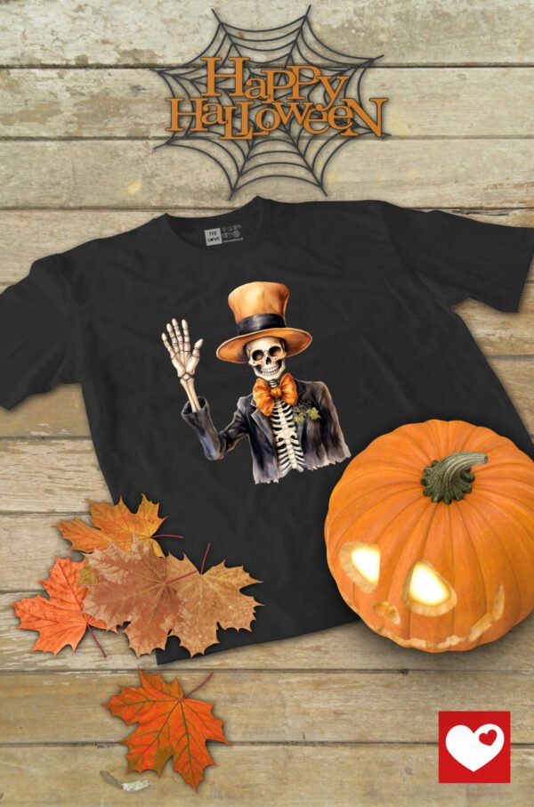 Halloweenowa Koszulka Unisex "Szkielet Dżentelmen" – Wybierz Kolor!