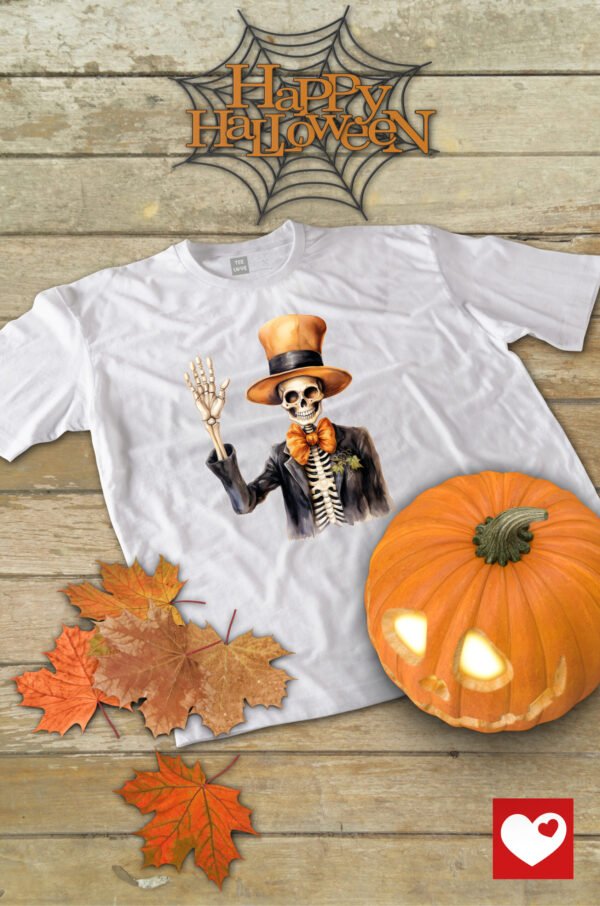 Halloweenowa Koszulka Unisex "Szkielet Dżentelmen" – Wybierz Kolor!