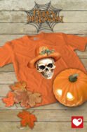 Halloweenowa Koszulka Unisex "Dynia i Czaszka" – Wybierz Kolor!