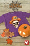 Halloweenowa Koszulka Unisex "Dynia i Czaszka" – Wybierz Kolor!