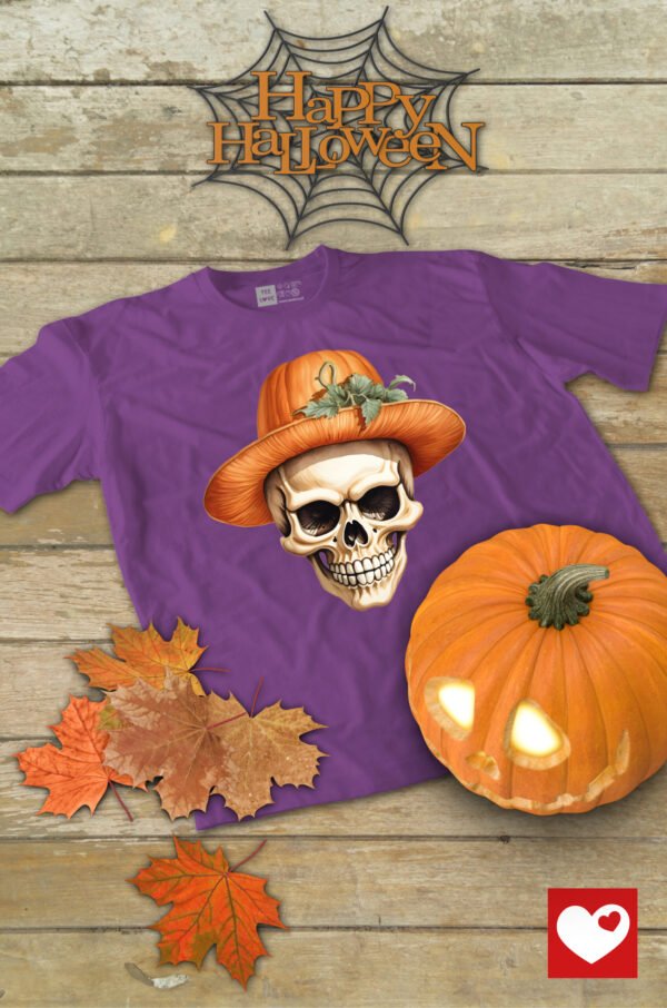 Halloweenowa Koszulka Unisex "Dynia i Czaszka" – Wybierz Kolor!