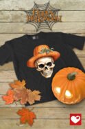 Halloweenowa Koszulka Unisex "Dynia i Czaszka" – Wybierz Kolor!