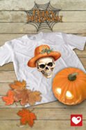 Halloweenowa Koszulka Unisex "Dynia i Czaszka" – Wybierz Kolor!