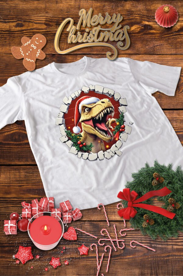Świąteczna Koszulka “Dinozaur Święty Mikołaj”  – Unisex