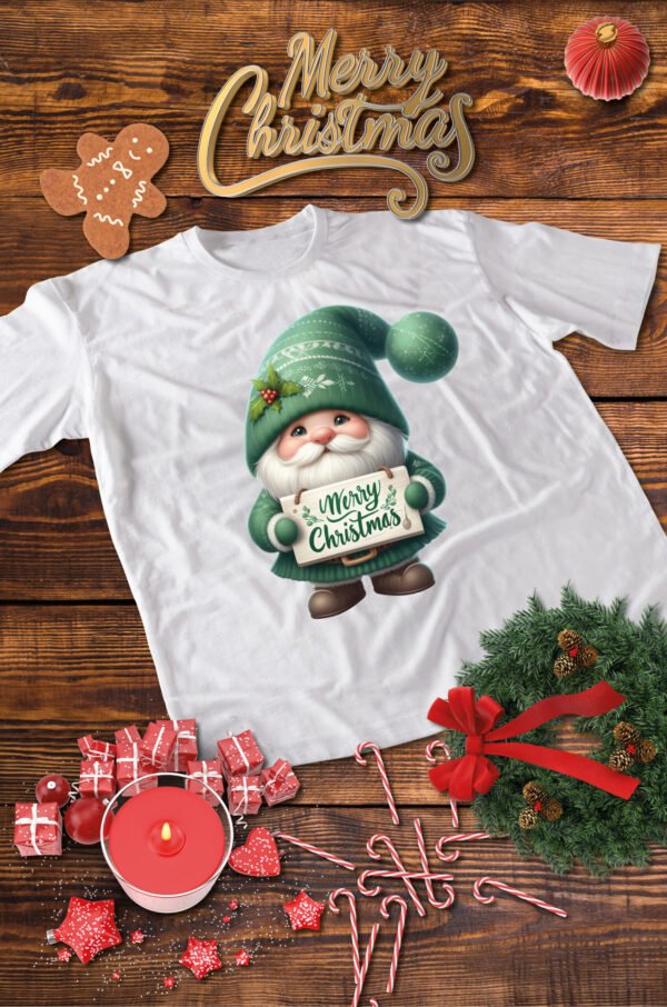 Świąteczna Koszulka Dziecięca “Wesoły Krasnal z Tabliczką Merry Christmas”