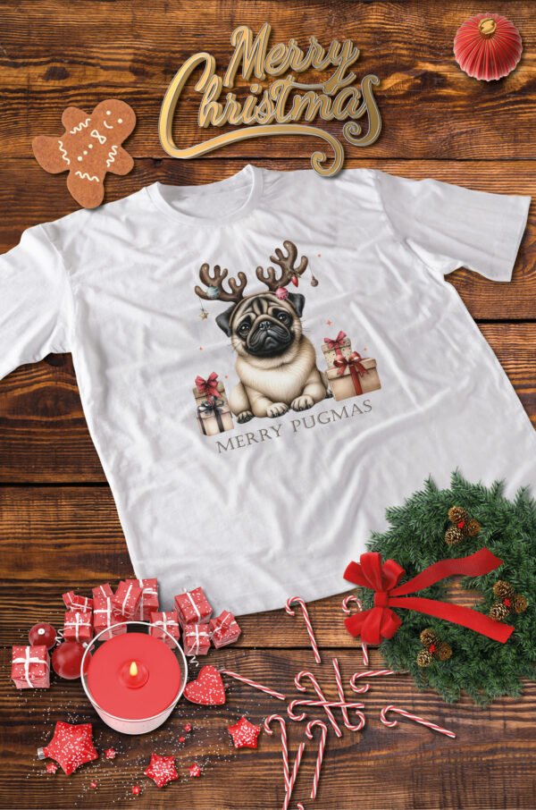 Świąteczna Koszulka “Merry Pugmas – Świąteczny Mops” – Unisex