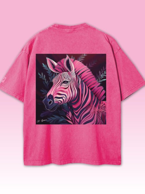 Koszulka oversize różowa Artystyczna Zebra