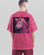 Koszulka oversize różowa <br>Artystyczna Zebra <br>- efekt sprania, Edycja Limitowana