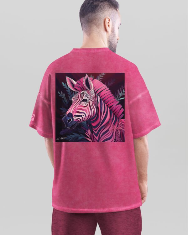Koszulka oversize różowa <br>Artystyczna Zebra <br>- efekt sprania, Edycja Limitowana