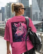 Koszulka oversize różowa Artystyczna Zebra