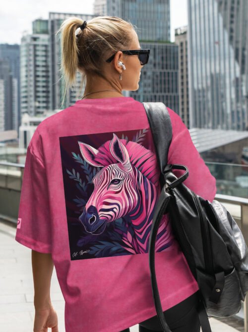 Koszulka oversize różowa Artystyczna Zebra