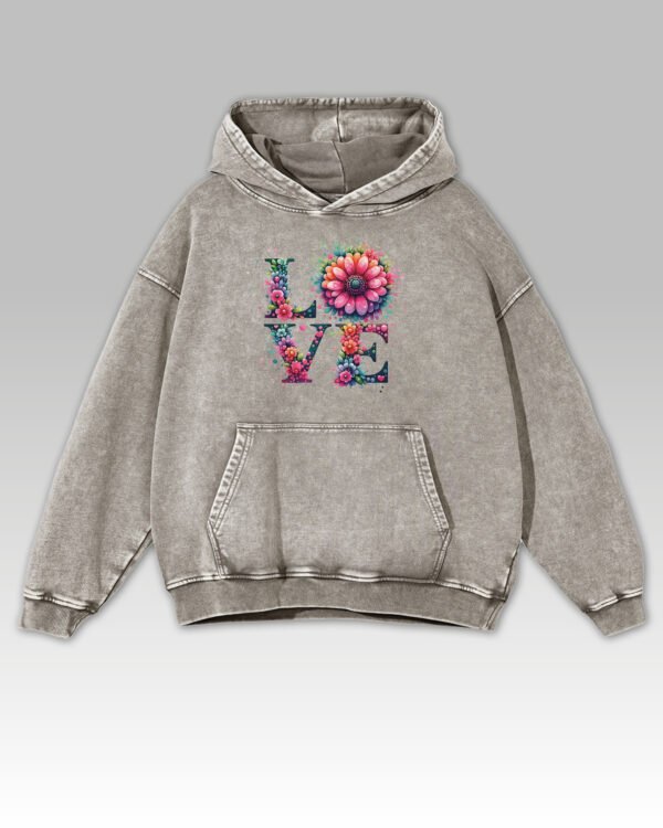 Bluza oversize z kapturem <br>LOVE - efekt sprania