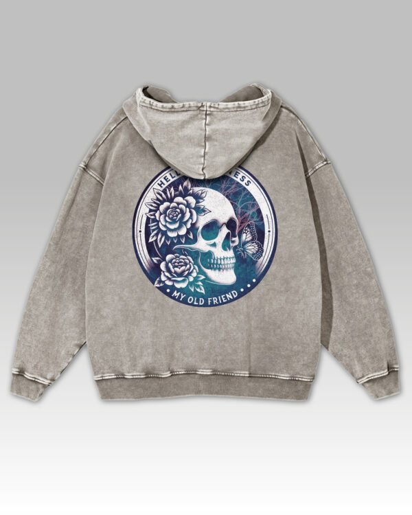 Bluza oversize z kapturem <br>Old Skull Friend - efekt sprania