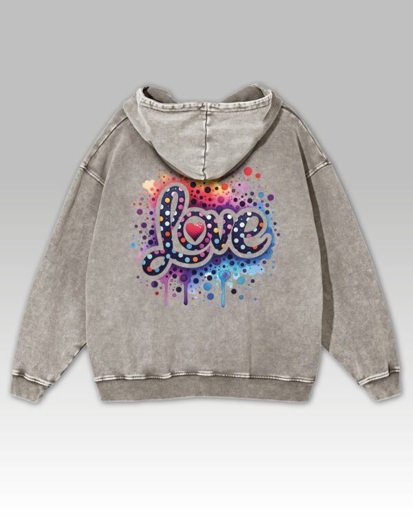 Bluza oversize z kapturem <br>Kolorowe Love - efekt sprania