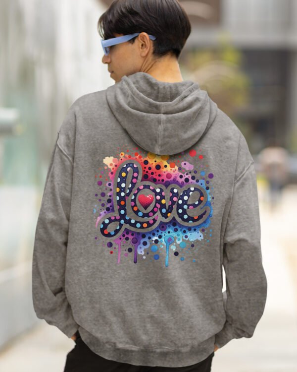 Bluza oversize z kapturem <br>Kolorowe Love - efekt sprania