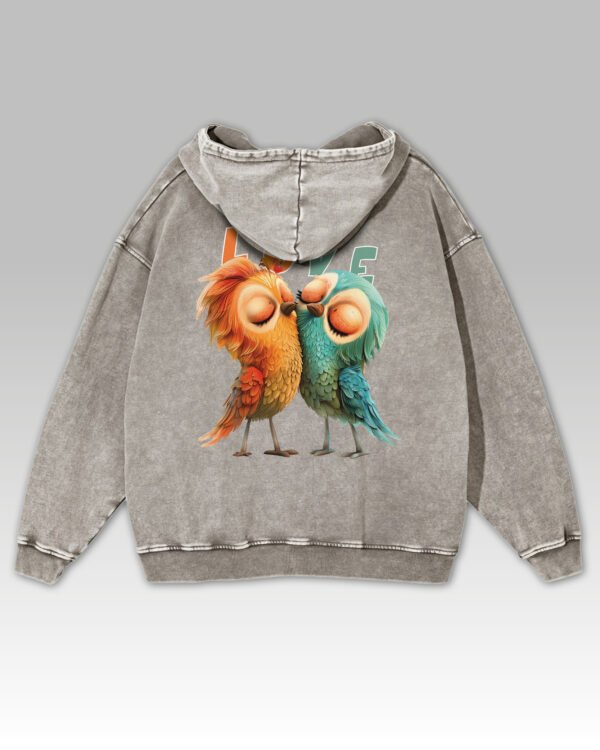 Bluza oversize z kapturem <br>Love Birds - efekt sprania