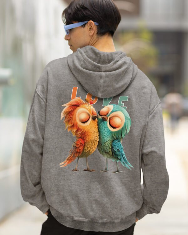 Bluza oversize z kapturem <br>Love Birds - efekt sprania