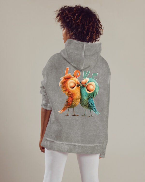 Bluza oversize z kapturem <br>Love Birds - efekt sprania