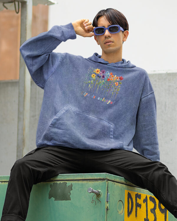 TL HO OLD BLU DTG 0260 A MEN Bluza oversize z kapturem <br>Life is Colorful - efekt sprania