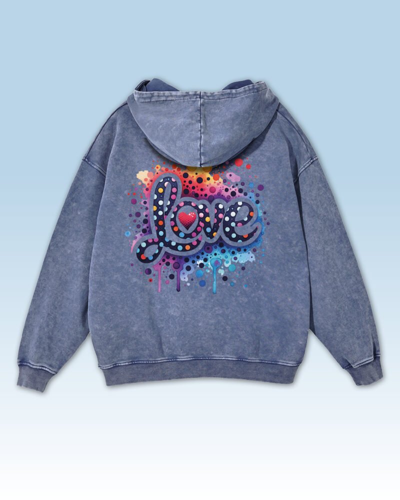 Bluza oversize z kapturem <br>Kolorowe Love - efekt sprania