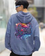 Bluza oversize z kapturem <br>Kolorowe Love - efekt sprania