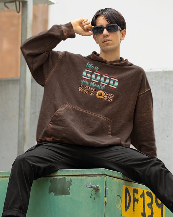 Bluza oversize z kapturem <br>Life is Good - efekt sprania