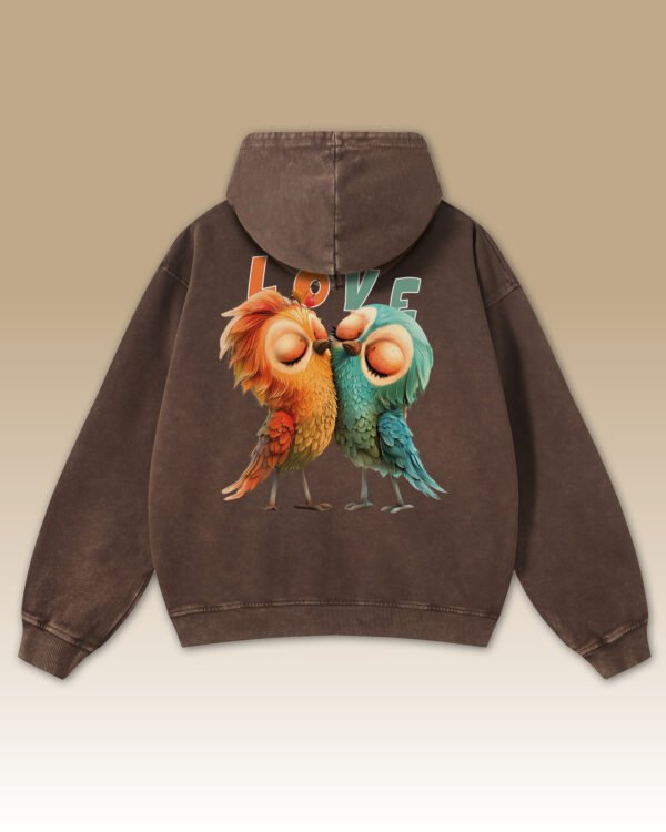 Bluza oversize z kapturem <br>Love Birds - efekt sprania