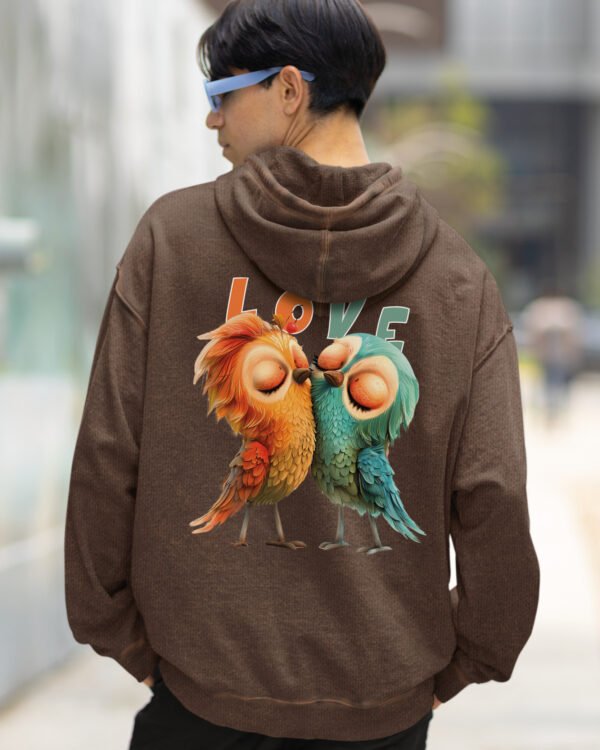 Bluza oversize z kapturem <br>Love Birds - efekt sprania