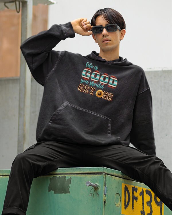 Bluza oversize z kapturem <br>Life is Good - efekt sprania