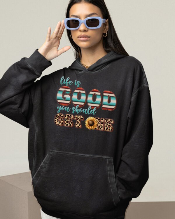 Bluza oversize z kapturem <br>Life is Good - efekt sprania