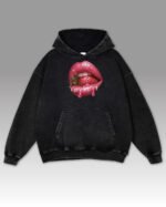 Bluza oversize z kapturem <br>Very Berry - efekt sprania