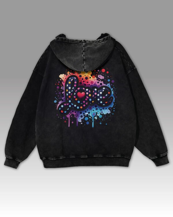 Bluza oversize z kapturem <br>Kolorowe Love - efekt sprania