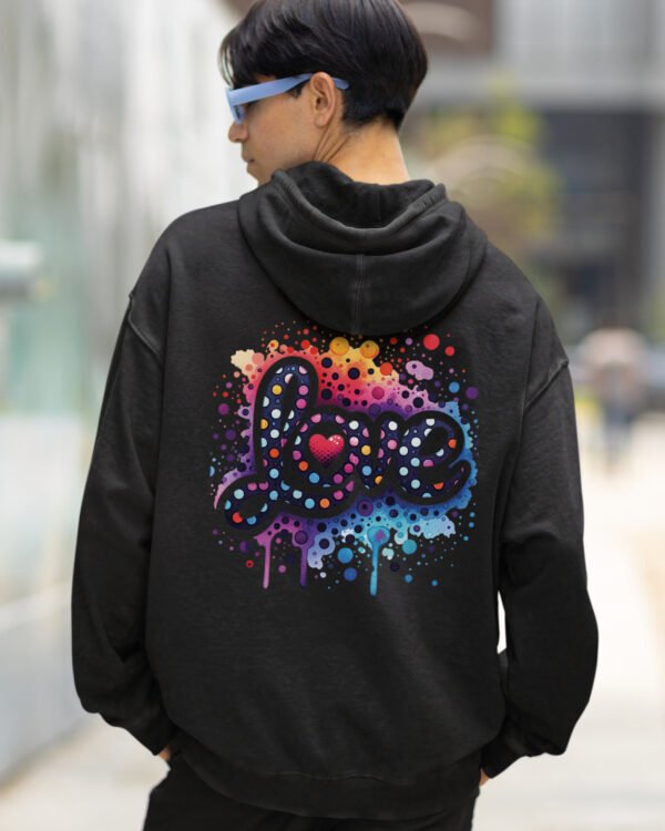 Bluza oversize z kapturem <br>Kolorowe Love - efekt sprania