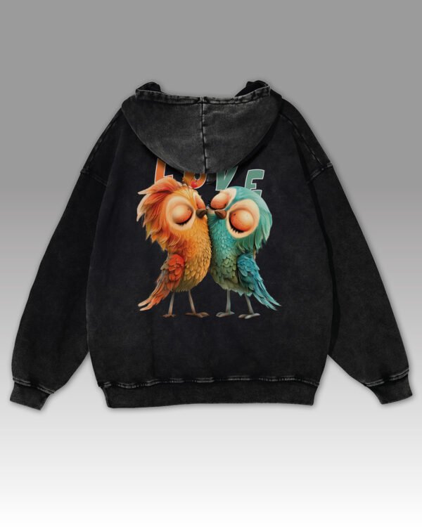 Bluza oversize z kapturem <br>Love Birds - efekt sprania