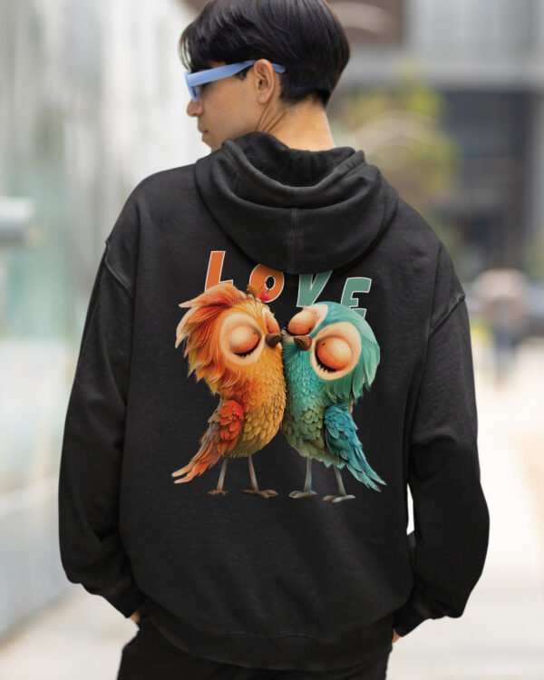 Bluza oversize z kapturem <br>Love Birds - efekt sprania