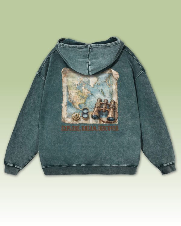 Bluza oversize z kapturem <br>Explore, Dream, Discover - efekt sprania