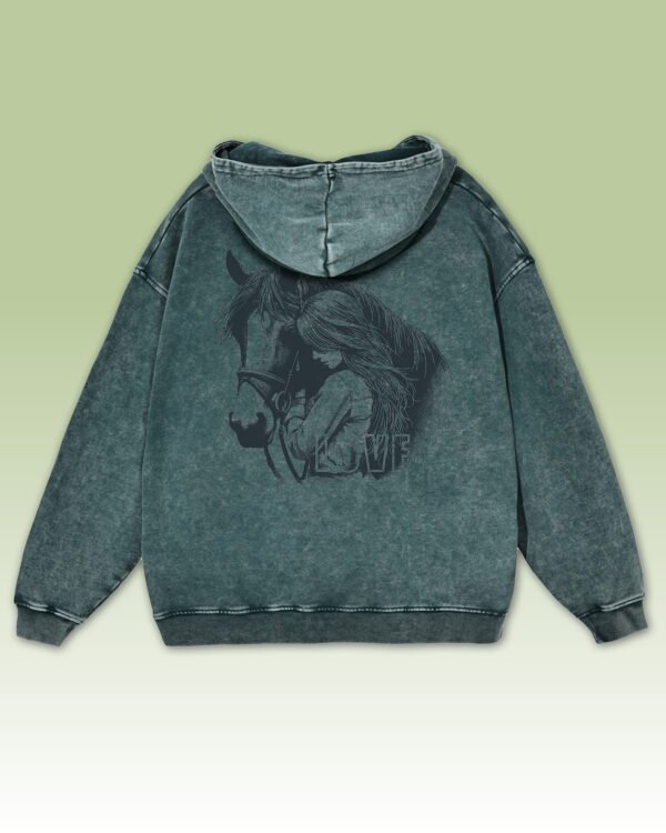 Bluza oversize z kapturem <br>Love for Horses - efekt sprania